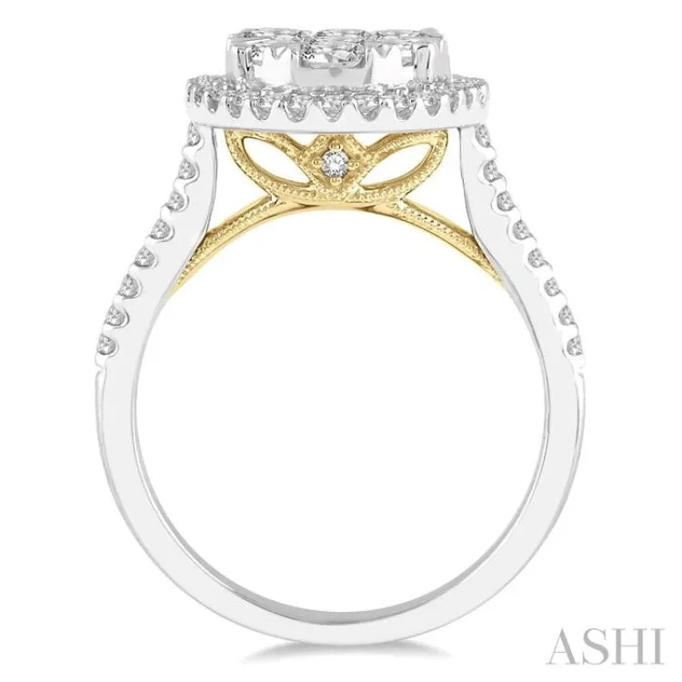 1 1/2 Ctw Round Diamond Lovebright Halo Engagement Ring in 14K White and Yellow Gold