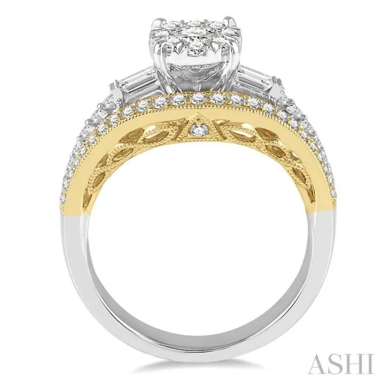 1 Ctw Diamond Lovebright Engagement Ring in 14K White and Yellow Gold