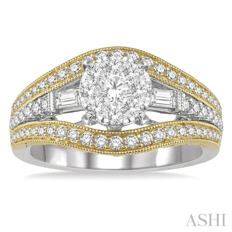 1 Ctw Diamond Lovebright Engagement Ring in 14K White and Yellow Gold