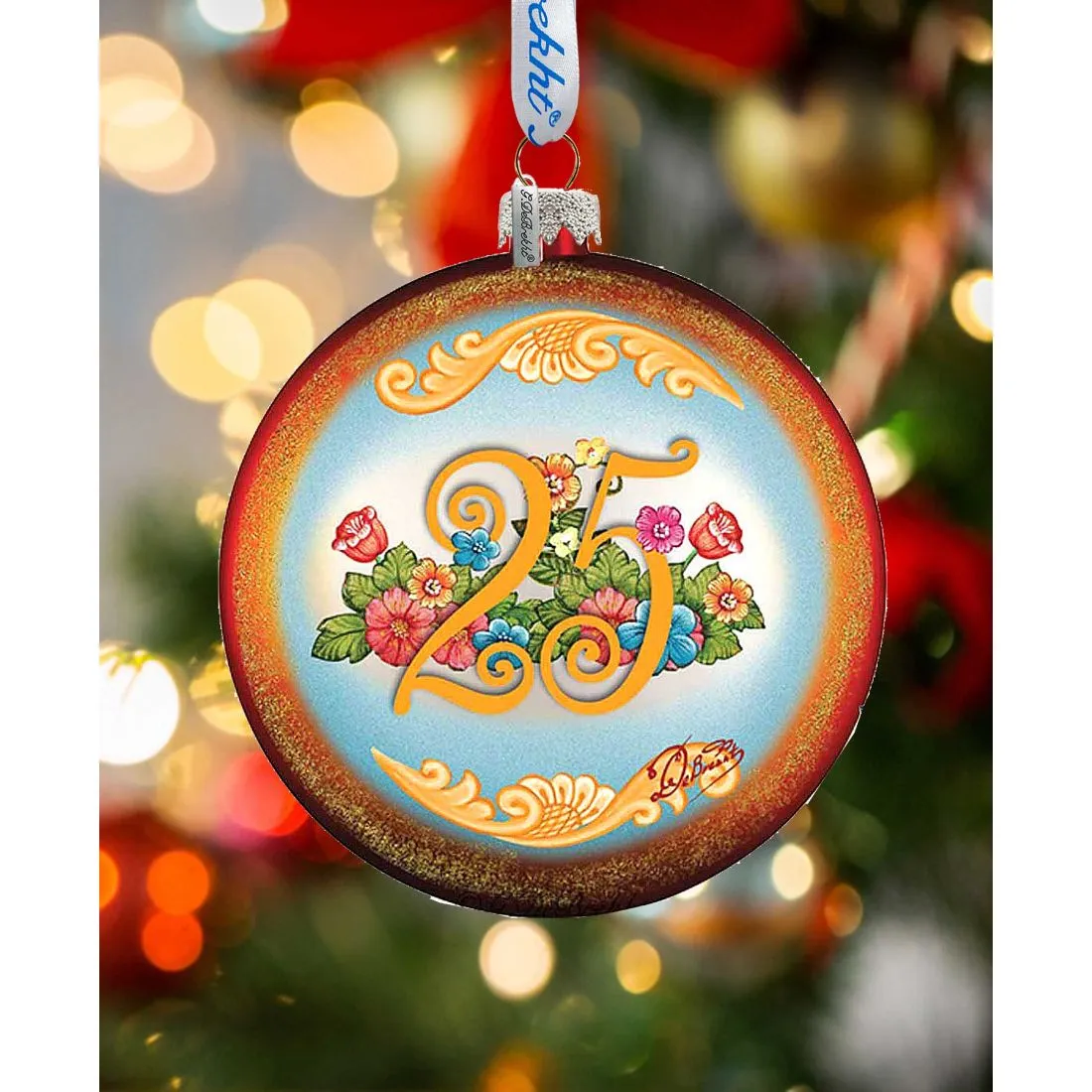 25th Anniversary Glass Ornament by G DeBrekht - Christmas Decor - 744-018