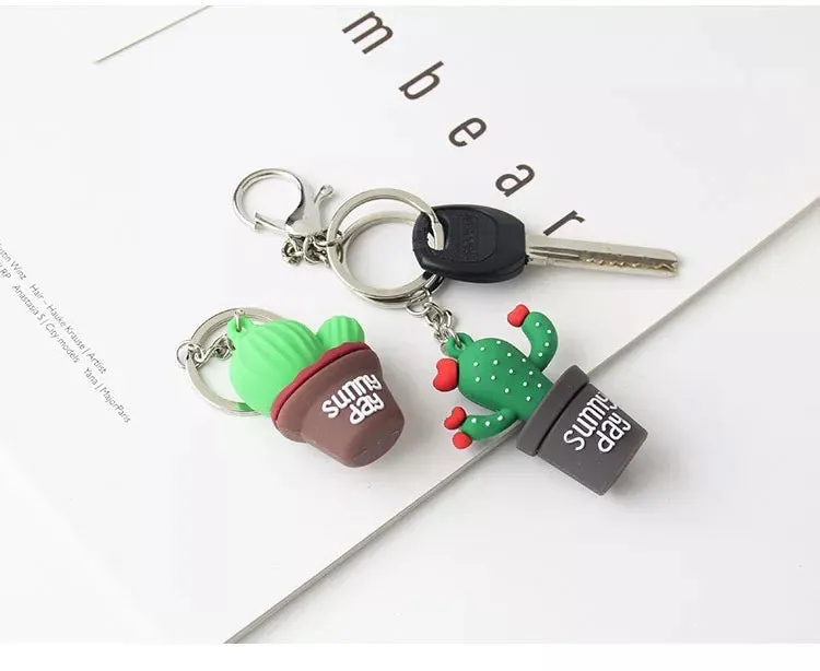 3D Cactus Pot Sunny Day Keychain