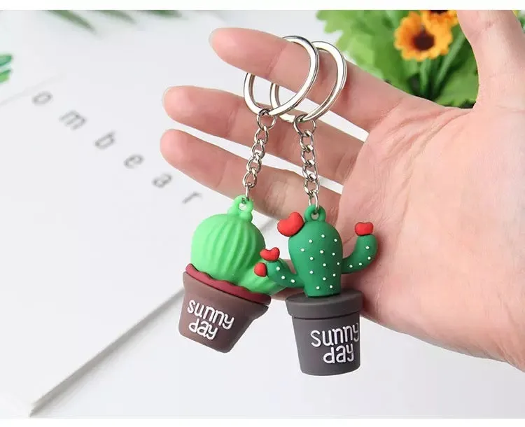 3D Cactus Pot Sunny Day Keychain