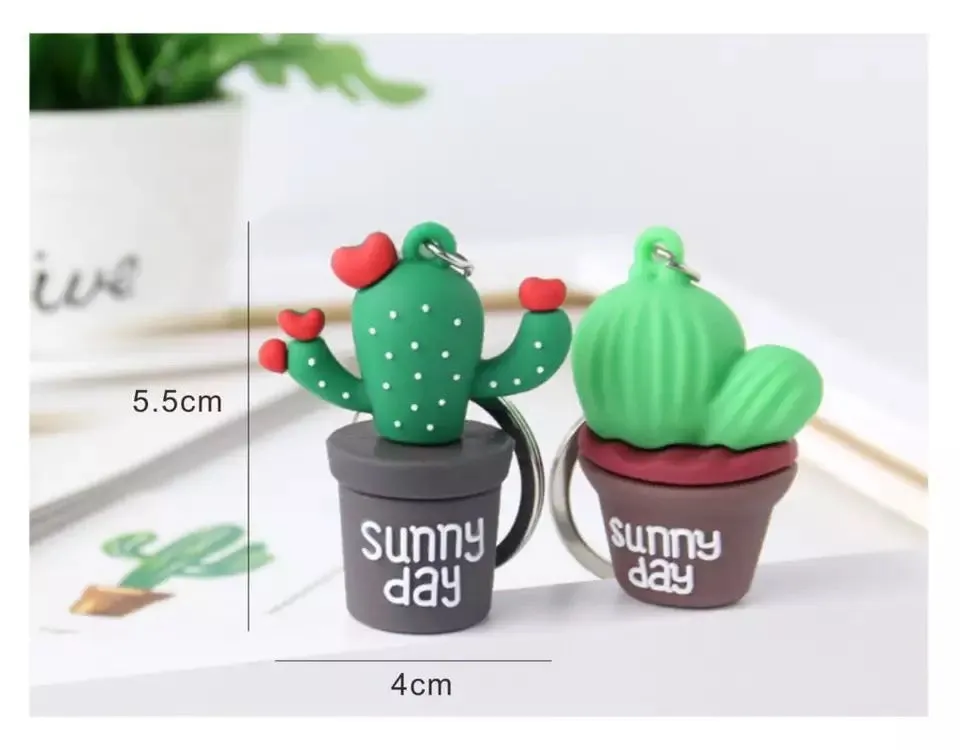 3D Cactus Pot Sunny Day Keychain