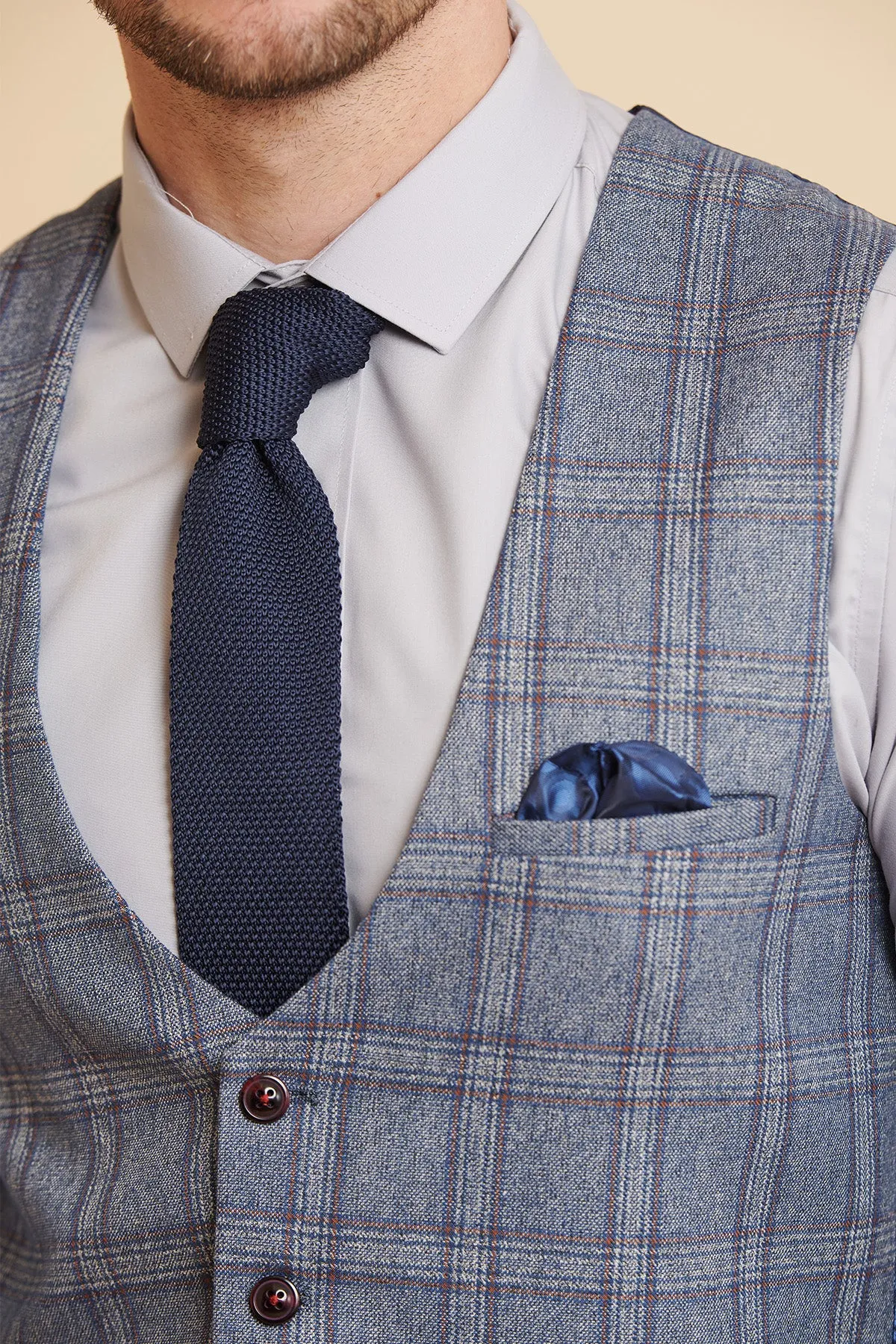 ABBOTT - Blue Tweed Check Three Piece Suit