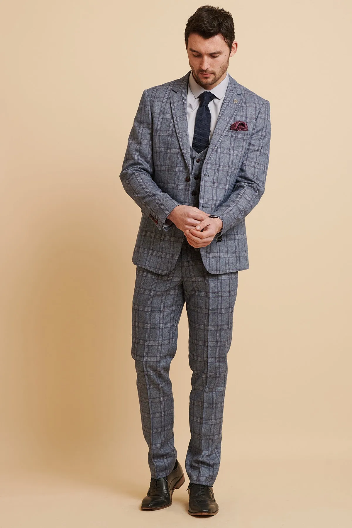 ABBOTT - Blue Tweed Check Three Piece Suit