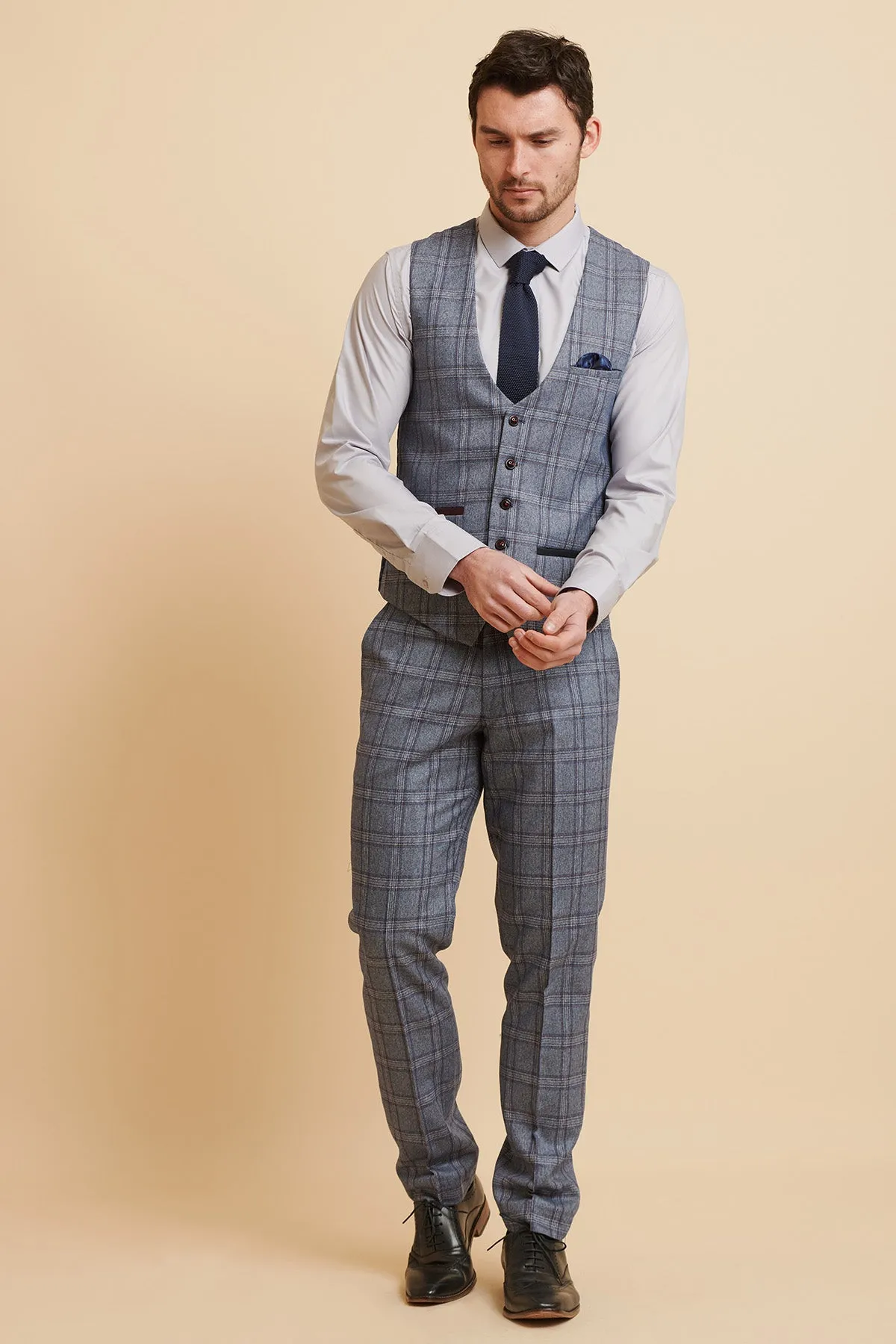 ABBOTT - Blue Tweed Check Three Piece Suit