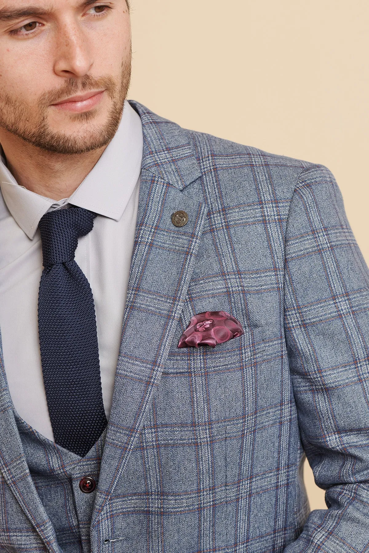 ABBOTT - Blue Tweed Check Three Piece Suit