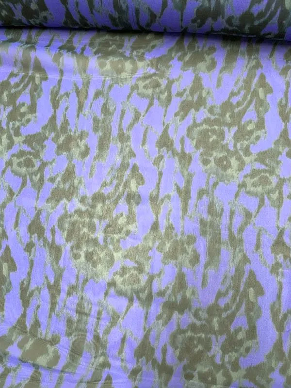 Abstract Floral Printed Silk Chiffon - Purple / Black / Grey