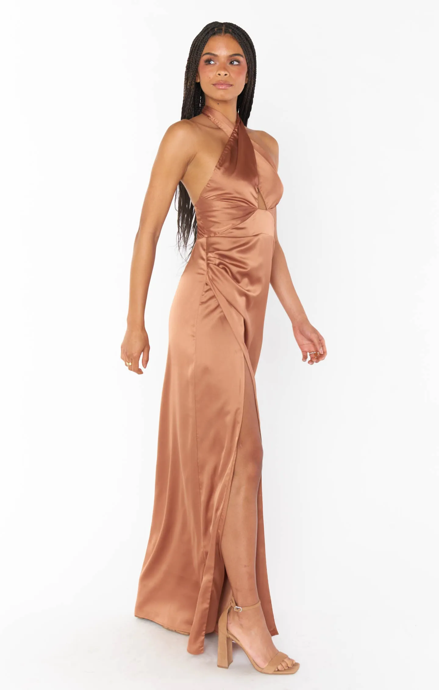 Adele Halter Maxi Dress ~ Copper Luxe Satin