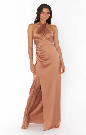 Adele Halter Maxi Dress ~ Copper Luxe Satin