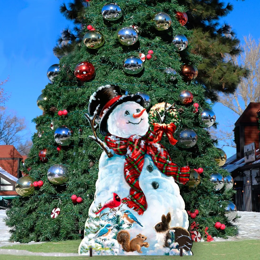 An Old-Fashioned Christmas Outdoor Yard Sign by D Gelsinger Featuring Santa and Snowman Decor - 8461024F-1563