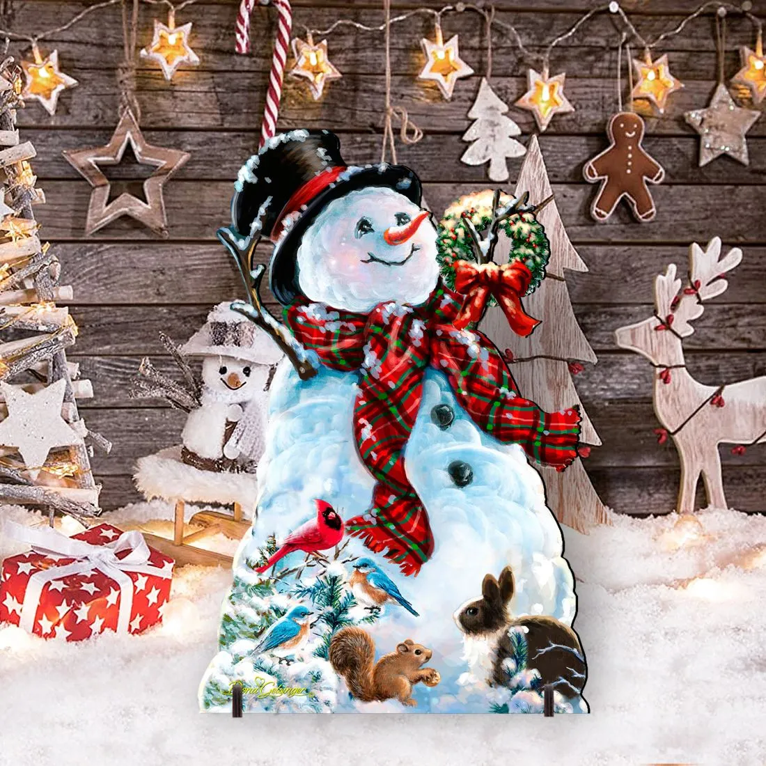 An Old-Fashioned Christmas Outdoor Yard Sign by D Gelsinger Featuring Santa and Snowman Decor - 8461024F-1563