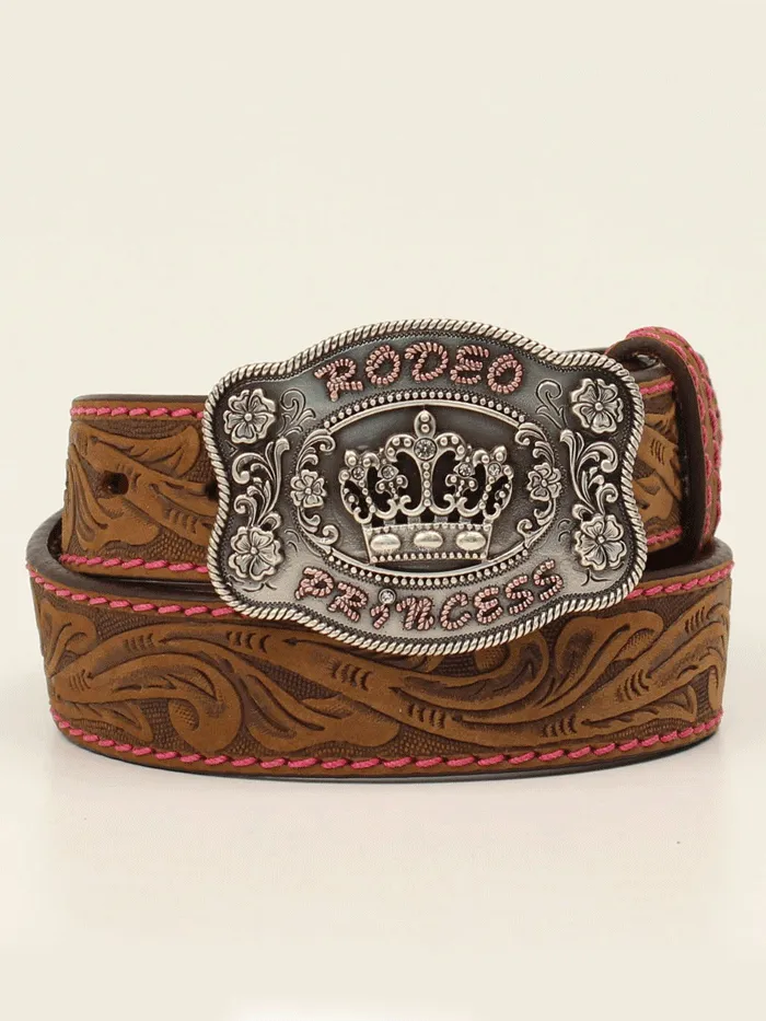 Angel Ranch D130002034 Kids Tooled Floral Lace Stitch Belt Brown