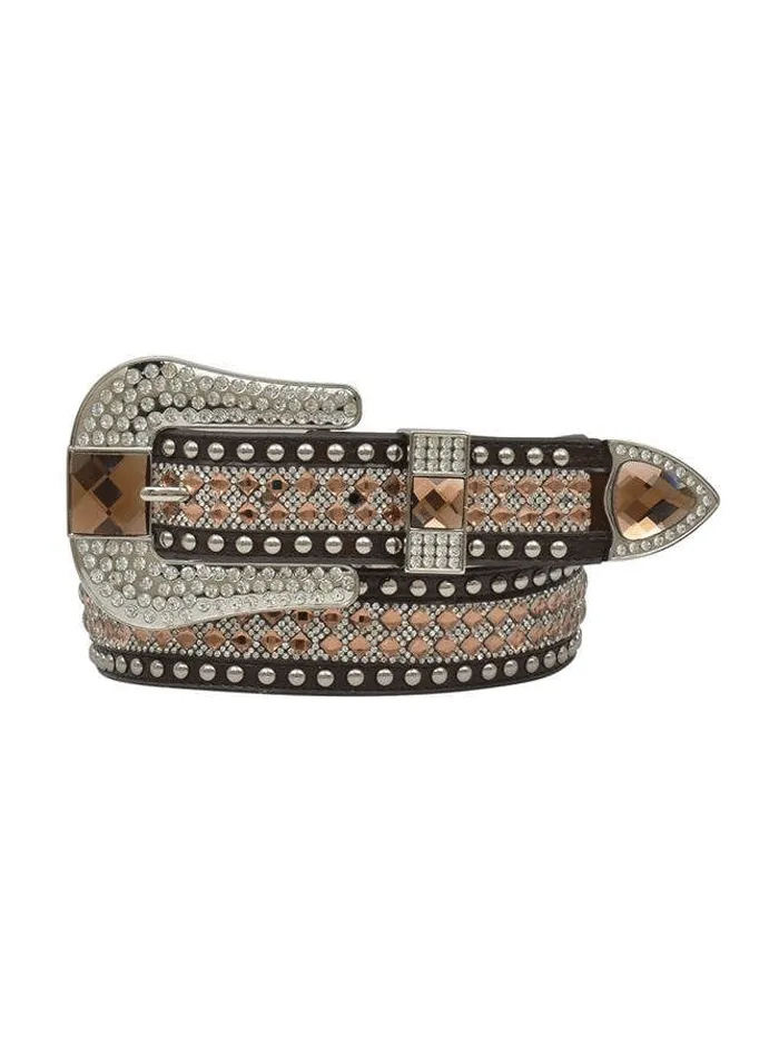 Angel Ranch DA1814 Womens Gator Print Crystal Mesh Inlay Belt Brown