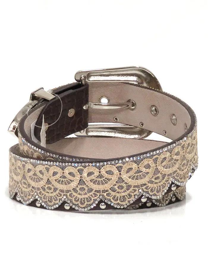 Angel Ranch DA3650 Womens Crystal Studs Laced Fashion Belt Brown