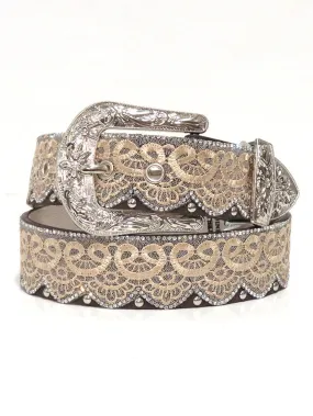 Angel Ranch DA3650 Womens Crystal Studs Laced Fashion Belt Brown