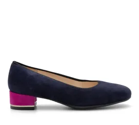 Ara Women's Gabrielle Block Heel Pump Midnight Blue / Pink Kid Suede