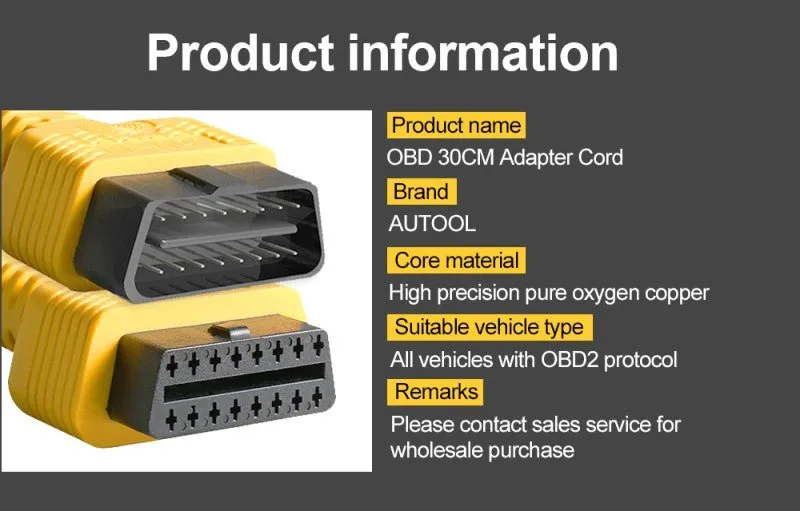 AUTOOL 20 cm OBDII Yellow cable