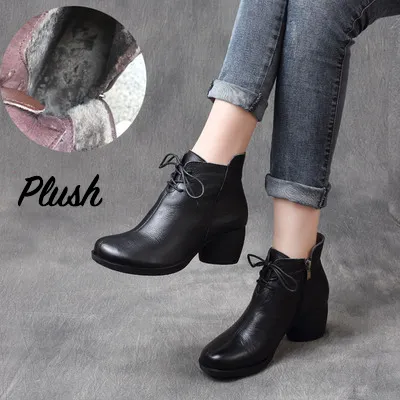 Autumn Winter Comfortable Leather Retro Chunky Boots