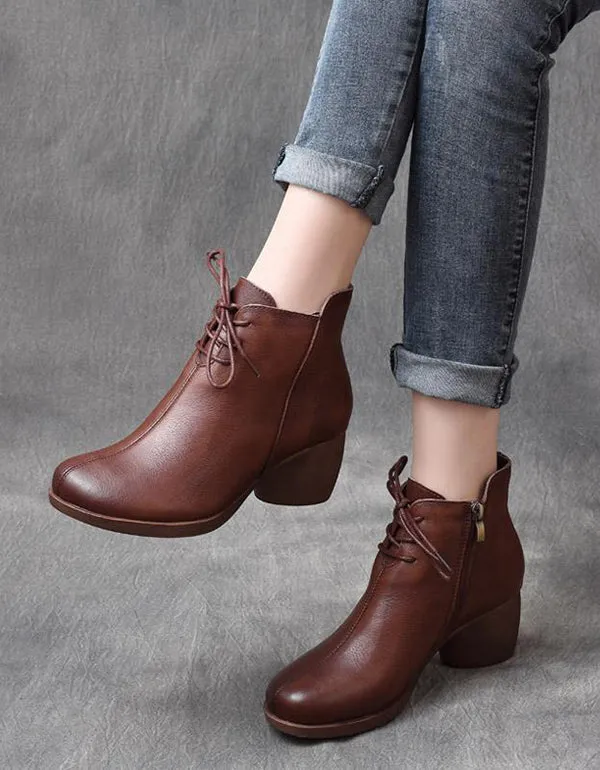 Autumn Winter Comfortable Leather Retro Chunky Boots