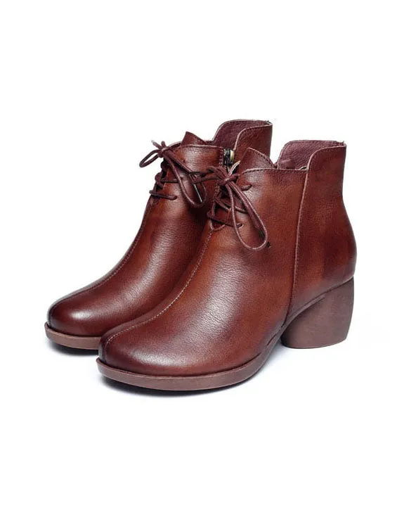 Autumn Winter Comfortable Leather Retro Chunky Boots