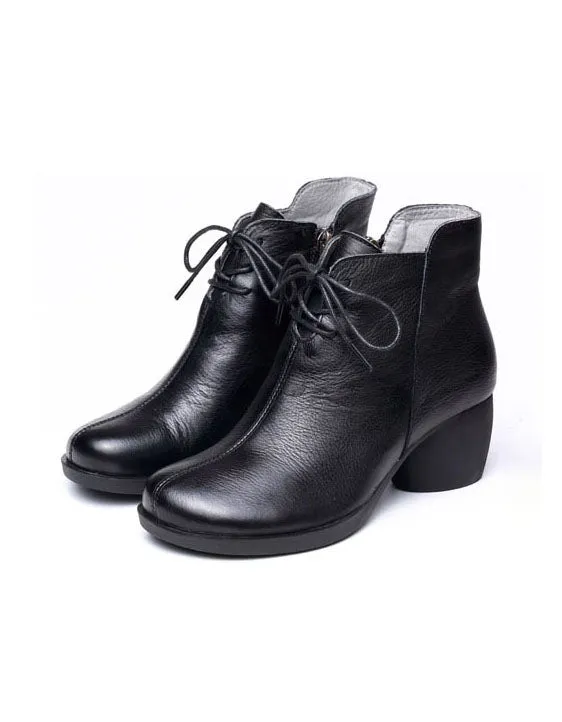 Autumn Winter Comfortable Leather Retro Chunky Boots