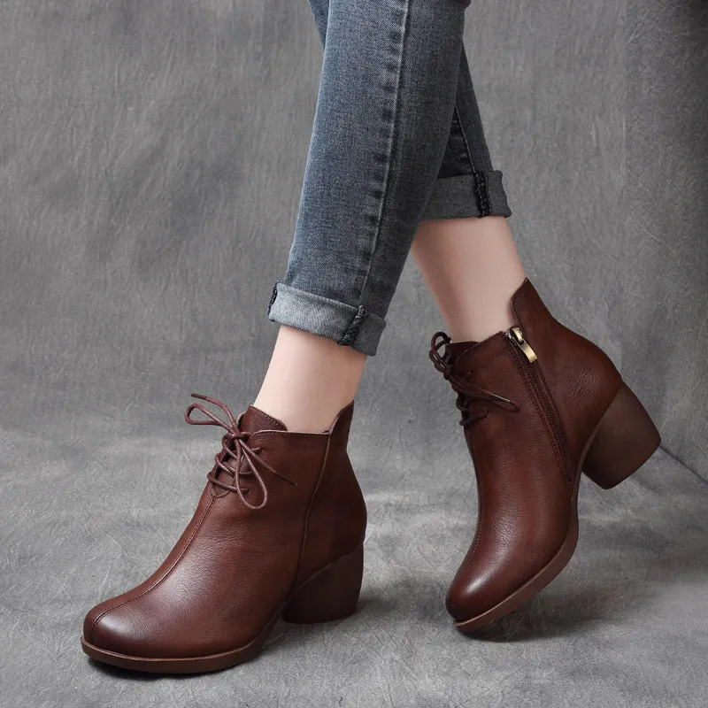 Autumn Winter Comfortable Leather Retro Chunky Boots