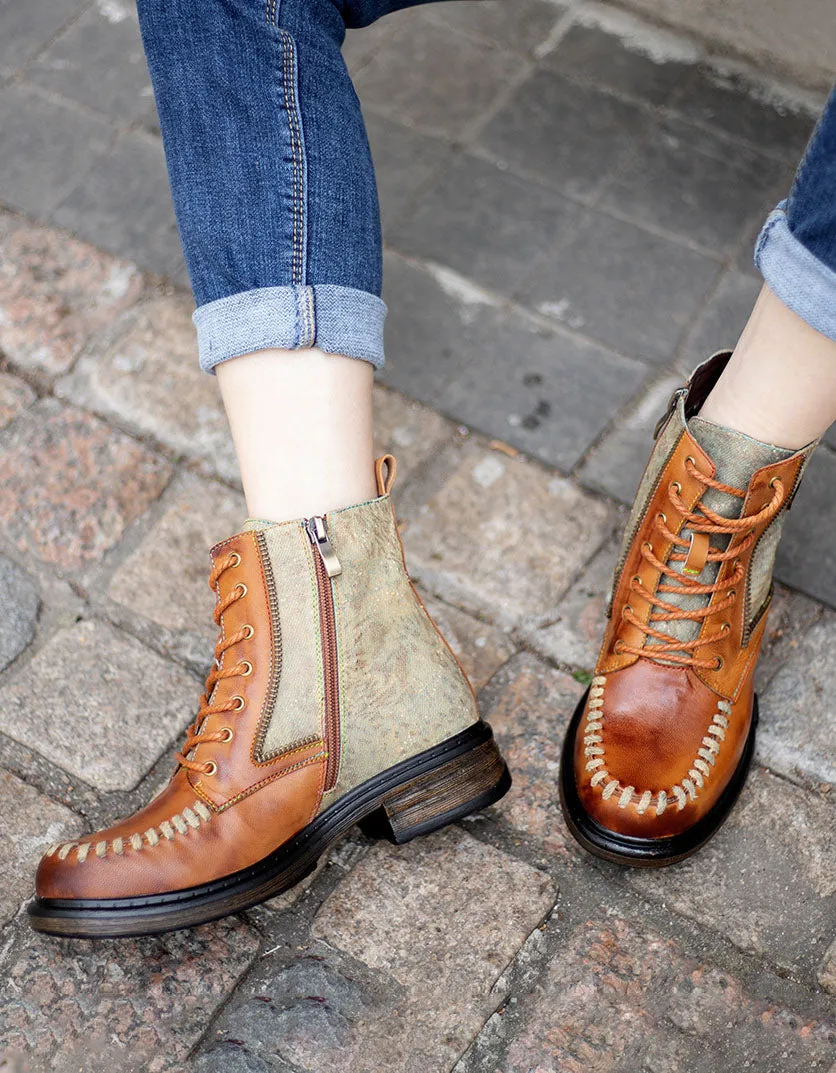 Autumn Winter Handmade Leather Stitching Ankle Boots 36-42