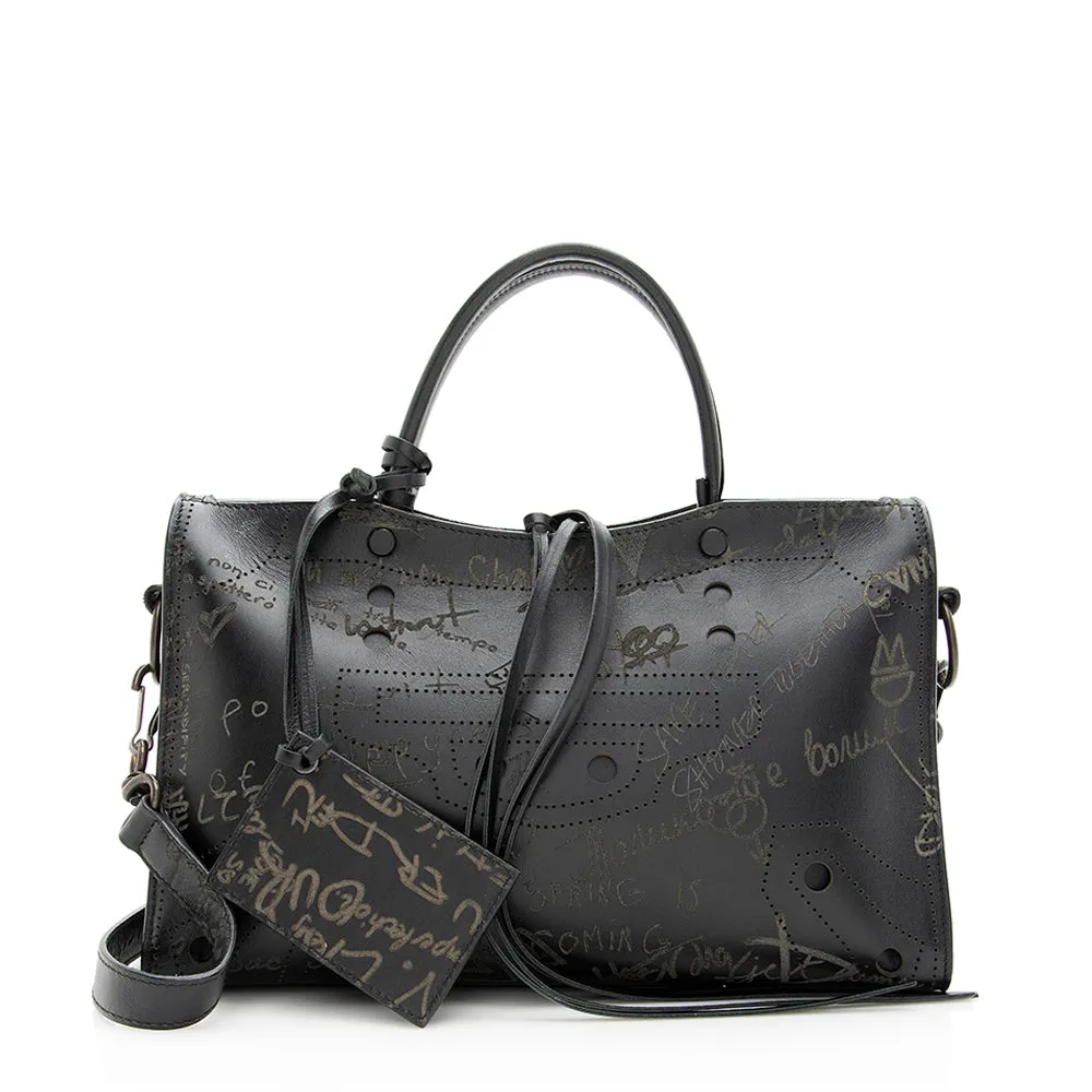 Balenciaga Calfskin Blackout Graffiti City Small Satchel (SHF-19896)