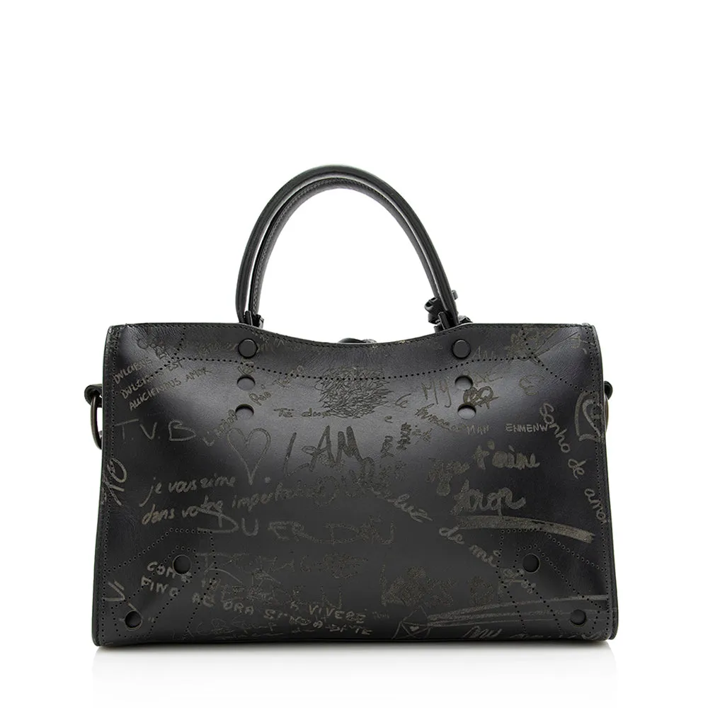 Balenciaga Calfskin Blackout Graffiti City Small Satchel