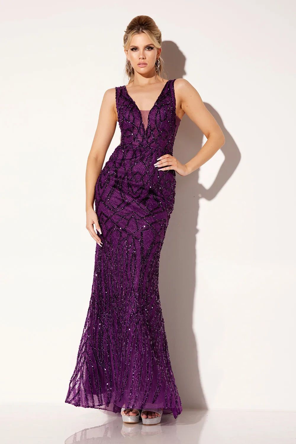 Beaded Fitted 2-Piece Cape Gown by Lucci Lu C8109