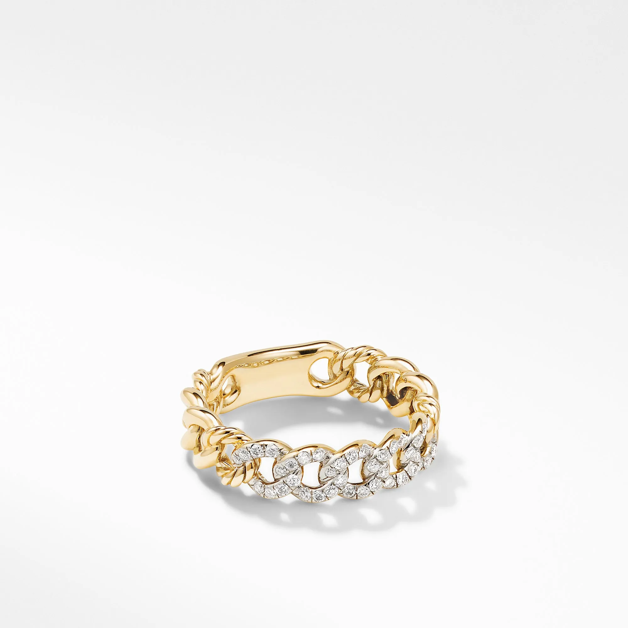 Belmont Curb Link Narrow Ring in 18K Yellow Gold with Pavé Diamonds, Size 6