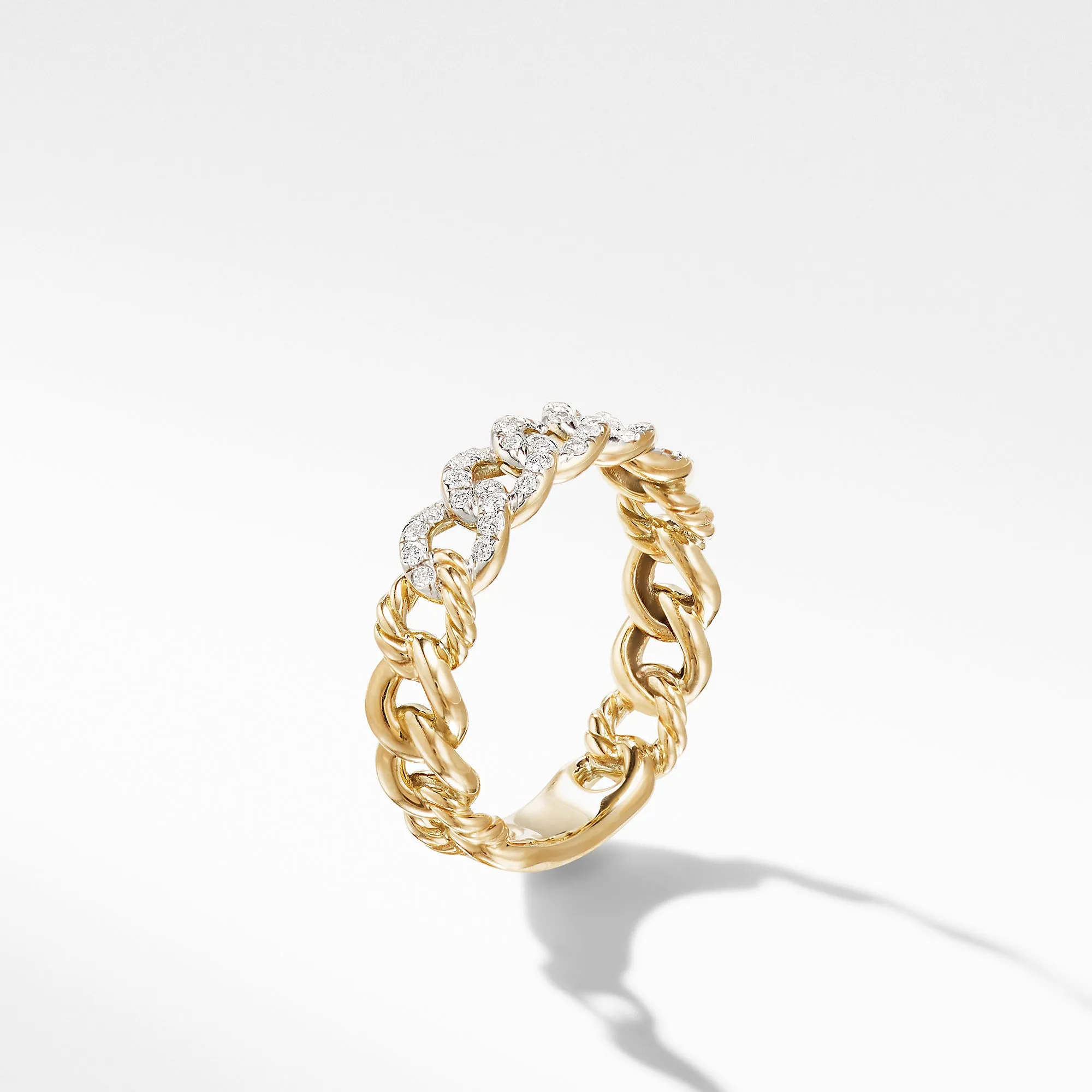 Belmont Curb Link Narrow Ring in 18K Yellow Gold with Pavé Diamonds, Size 6