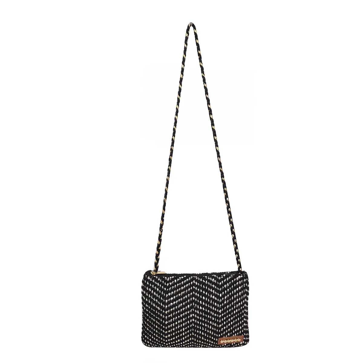 Black Colour With Lurex  Handloom Makeup Sling Bag/Travel Pouch With Beautiful  Braided Shoulder Handle