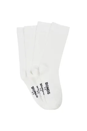 Bonds Kids School Oxford Crew Socks 4 Pack - White