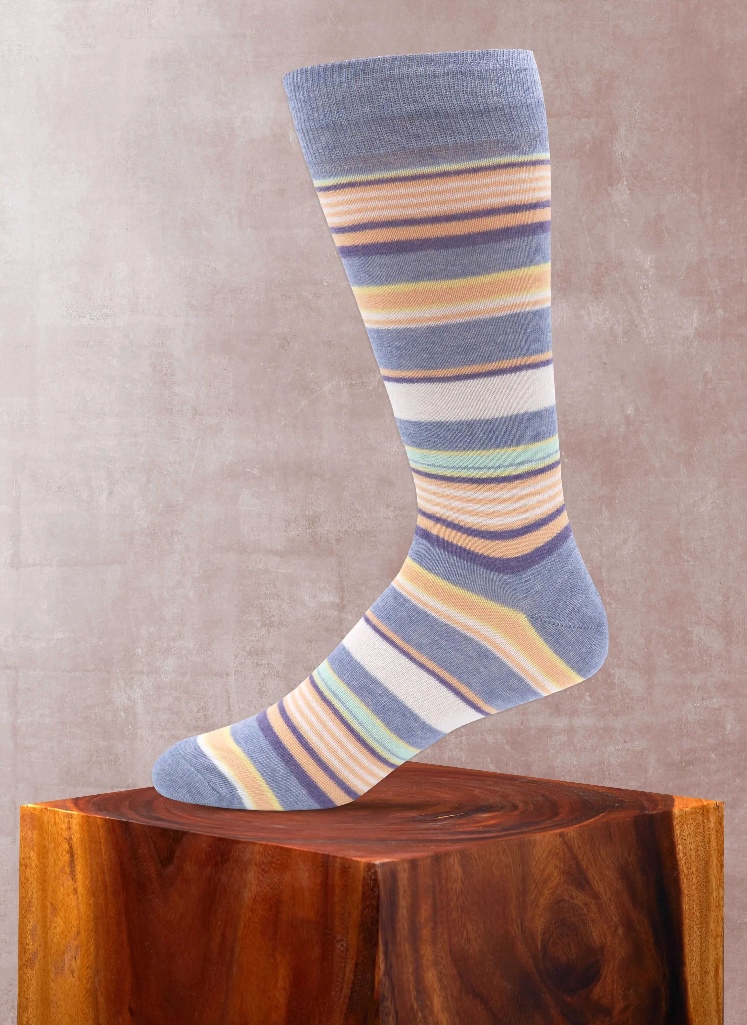 Bright Multi Stripe Sock in Light Blue Mélange