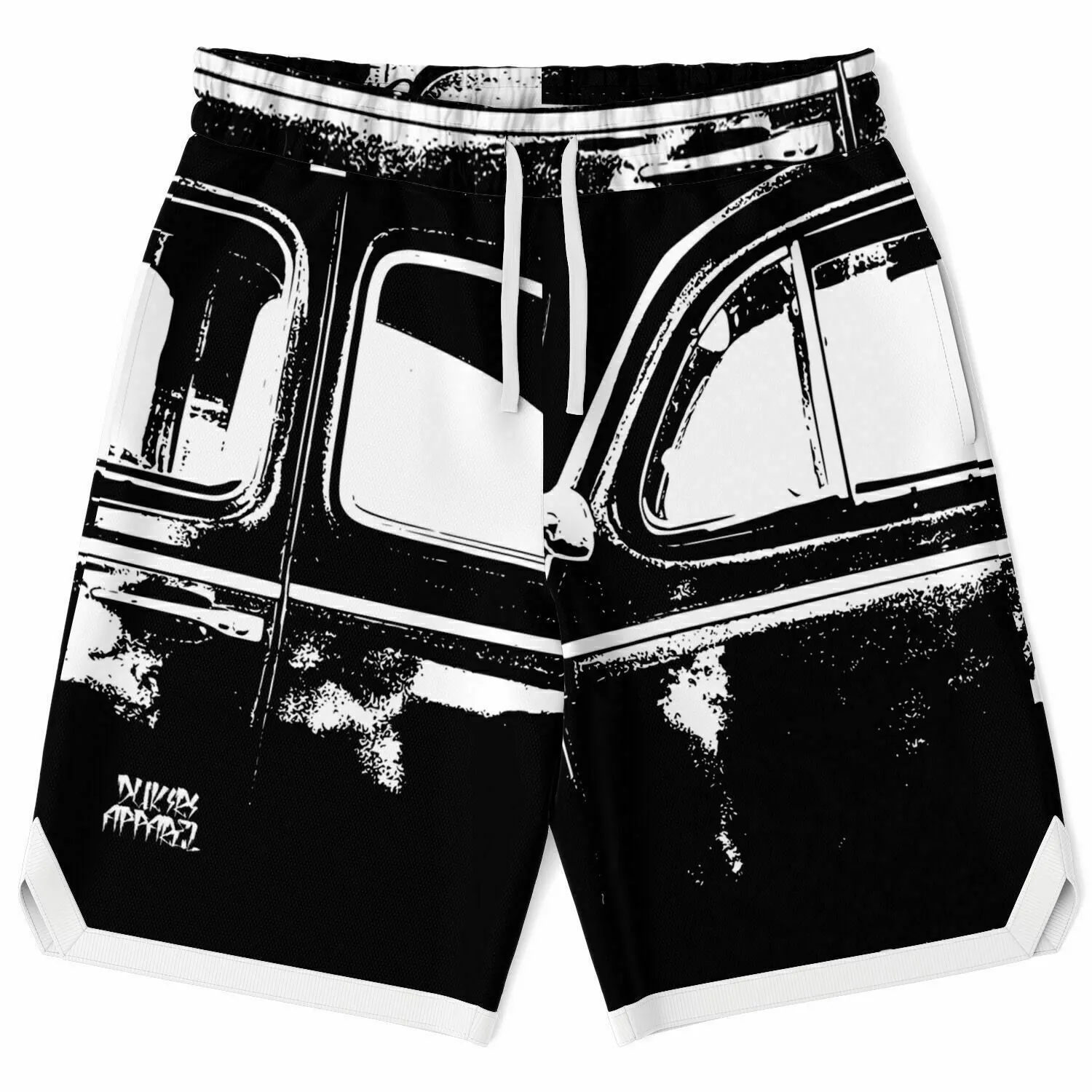 Car graffiti print mesh basketball shorts