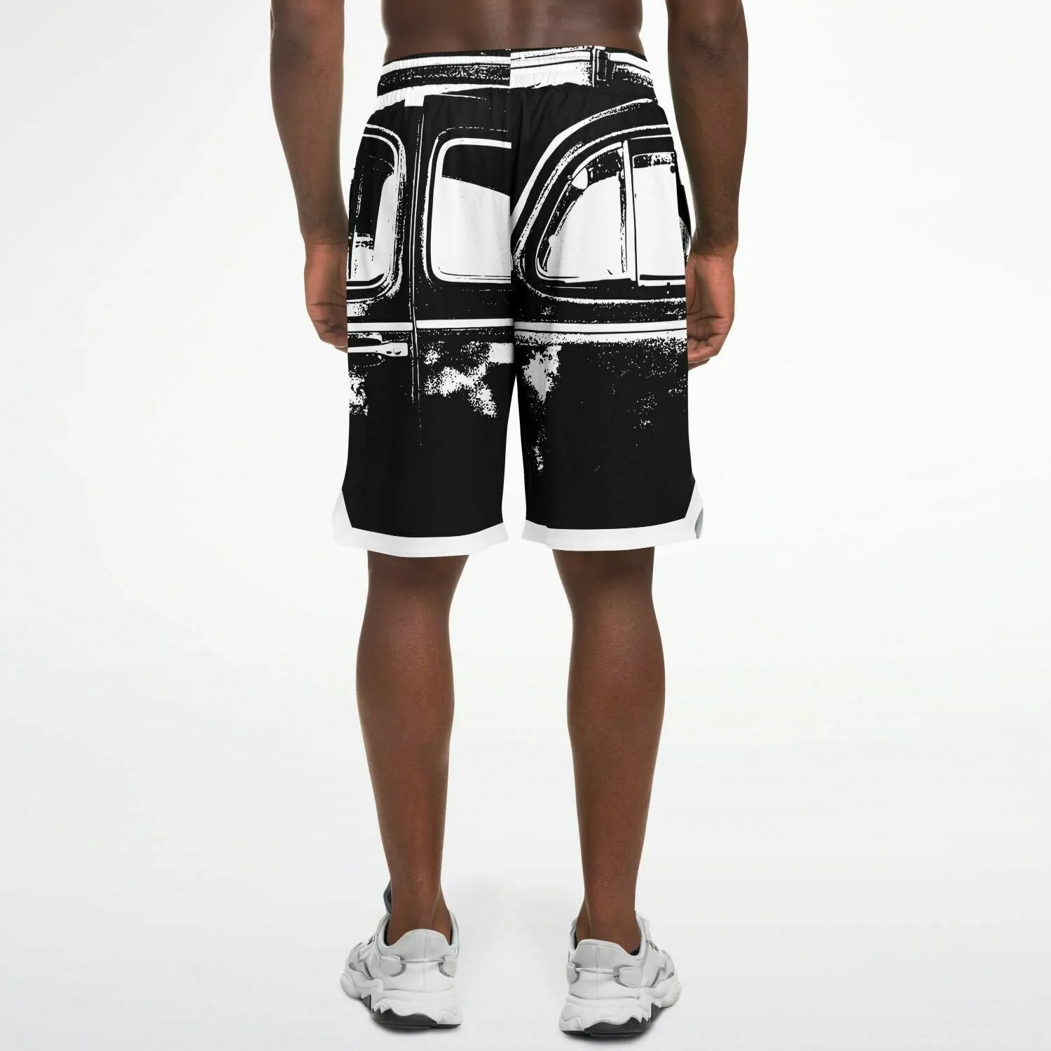 Car graffiti print mesh basketball shorts