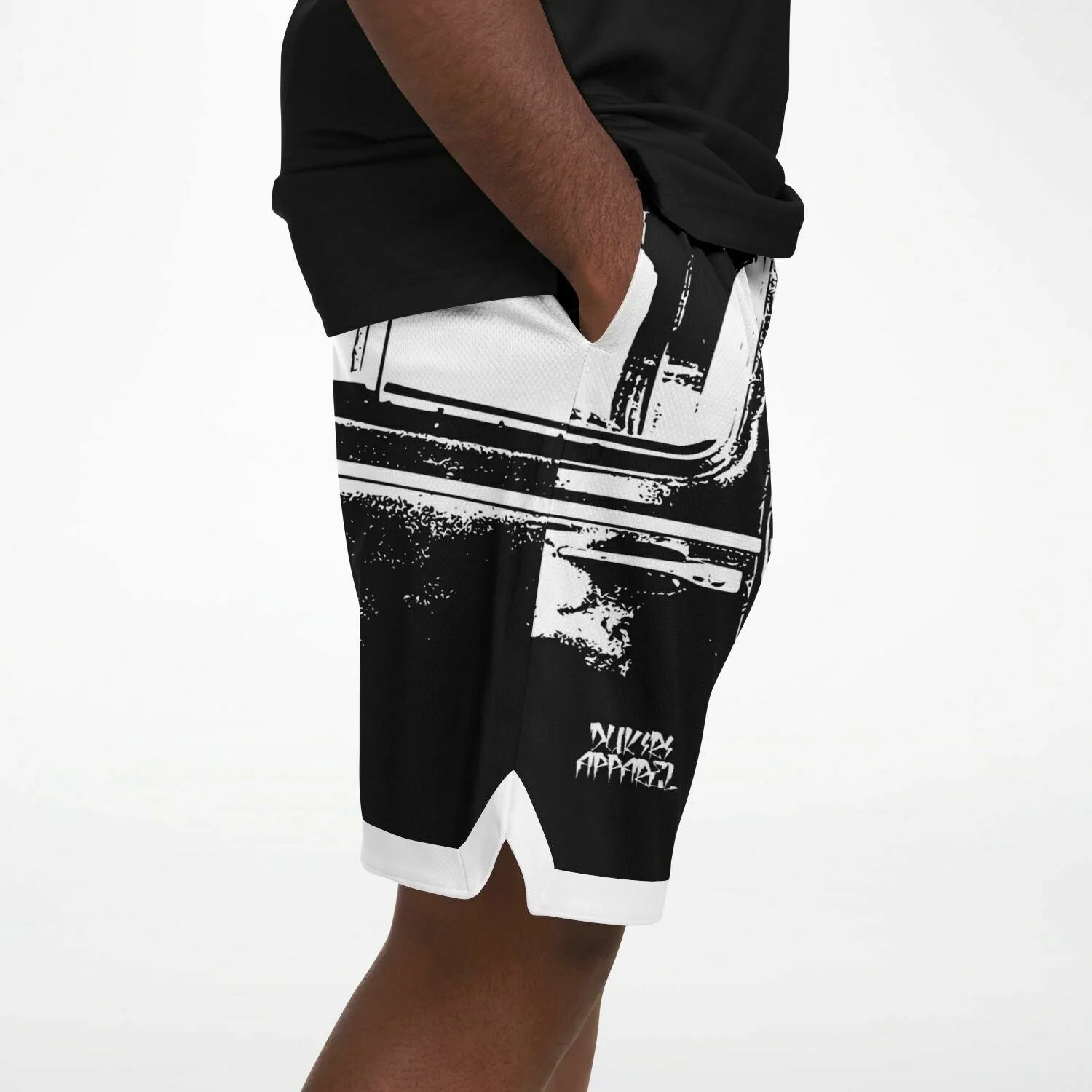 Car graffiti print mesh basketball shorts