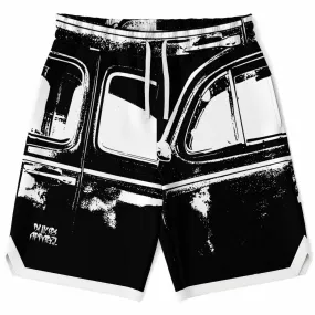 Car graffiti print mesh basketball shorts