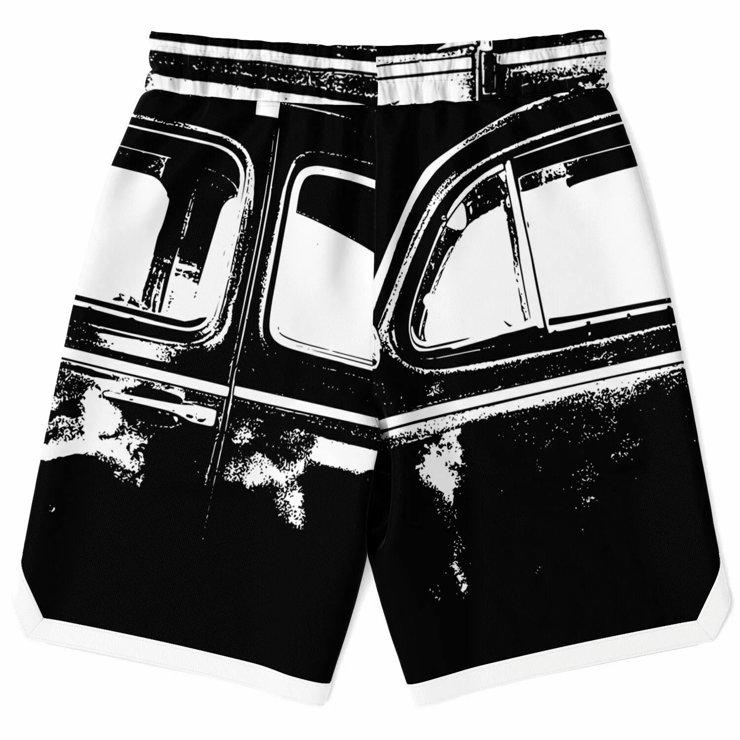 Car graffiti print mesh basketball shorts