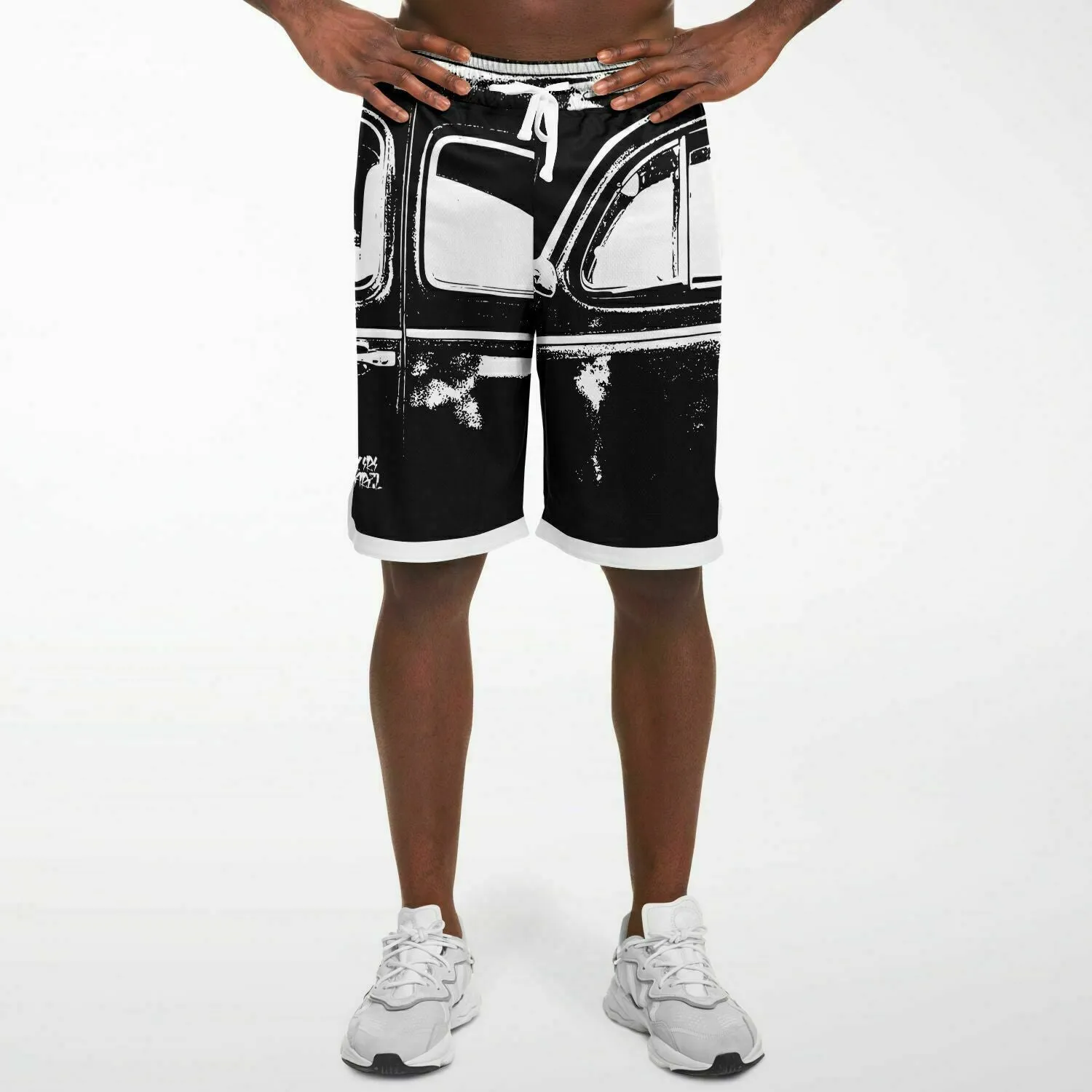 Car graffiti print mesh basketball shorts