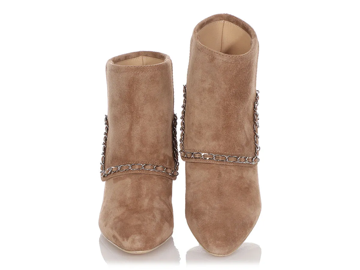 Chanel Brown Suede Chain Link Ankle Boots