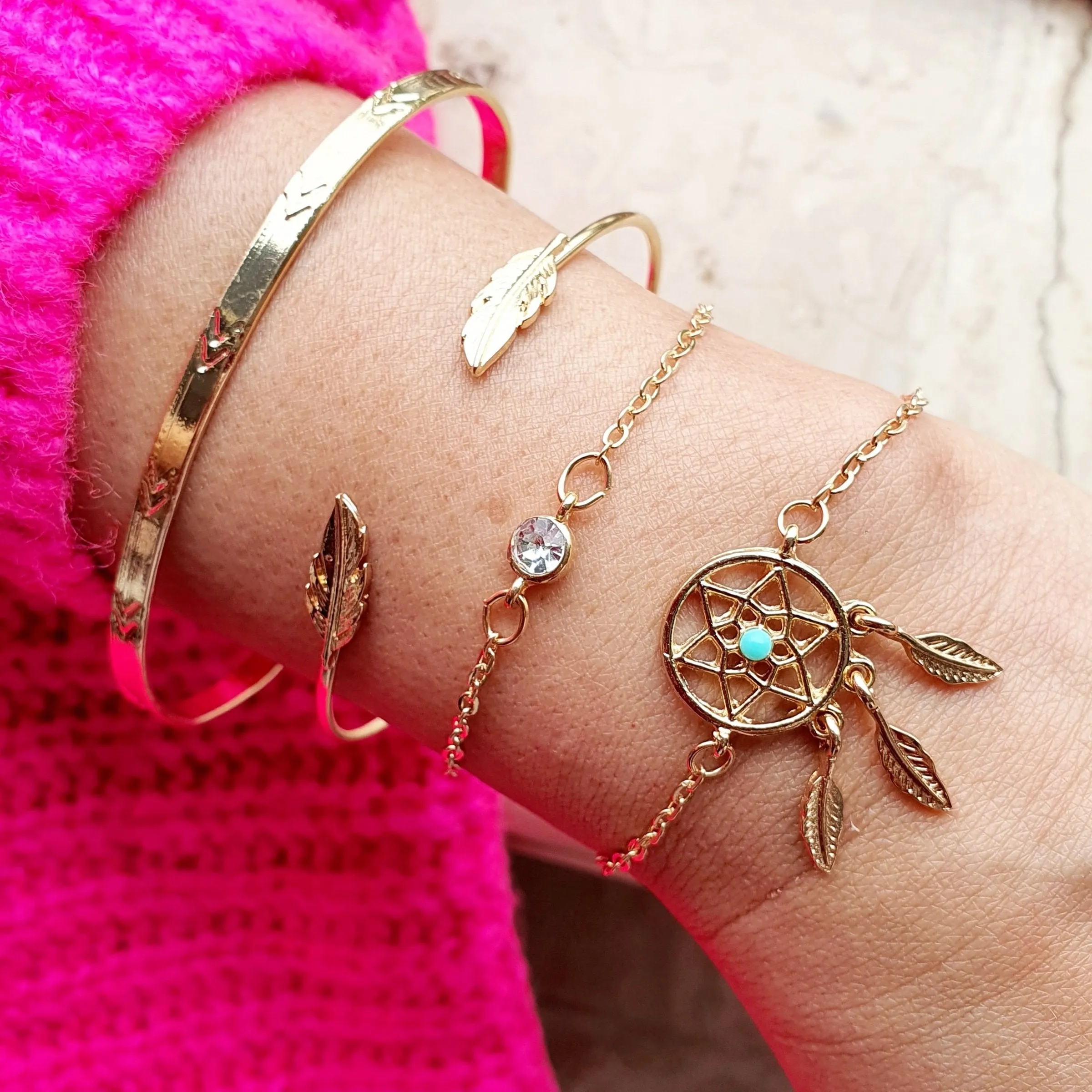 Charm Bracelet Bunch - Dreamcatcher - Gold - Set of 4