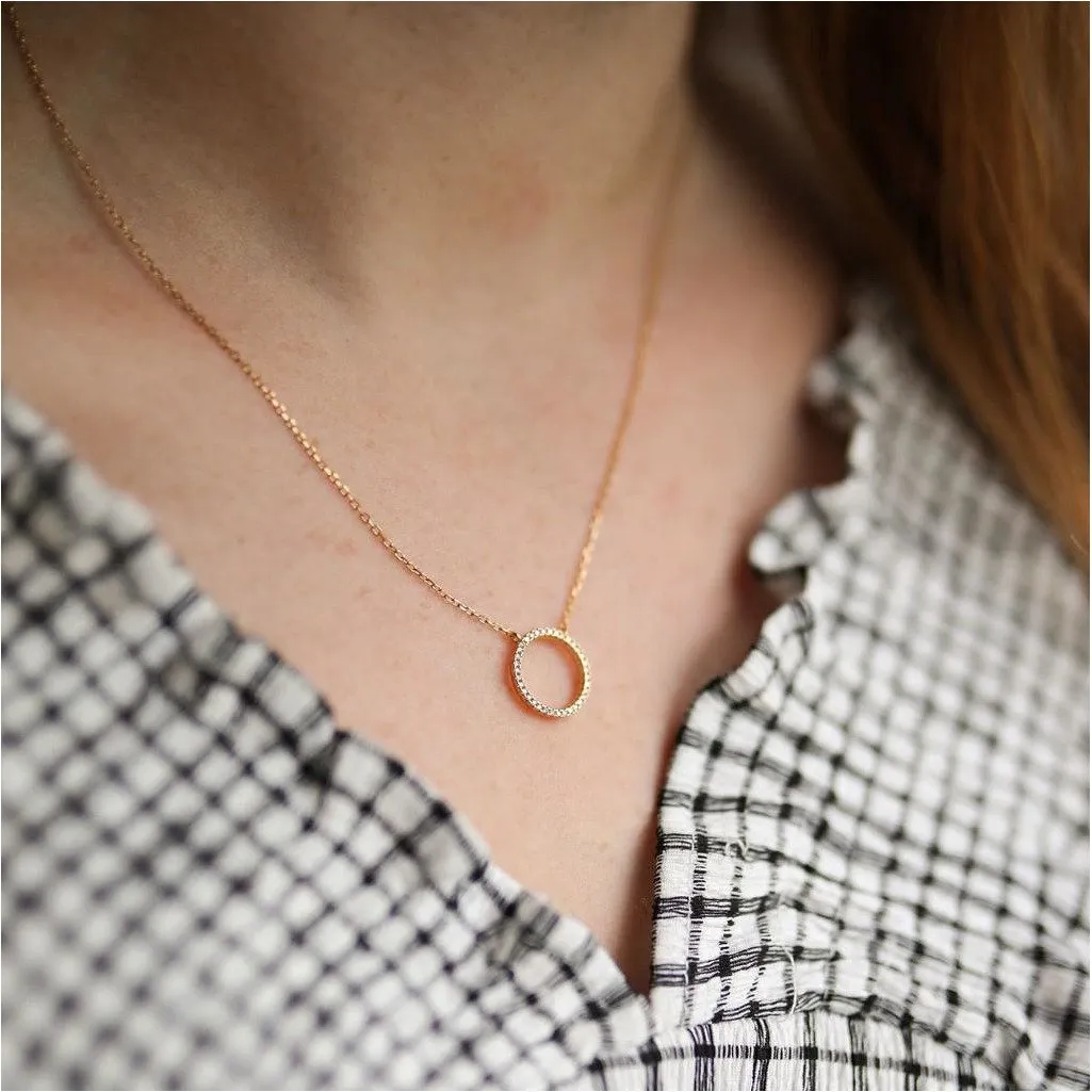 Chora Mini Circle Yellow Gold & Cubic Zirconia Necklace