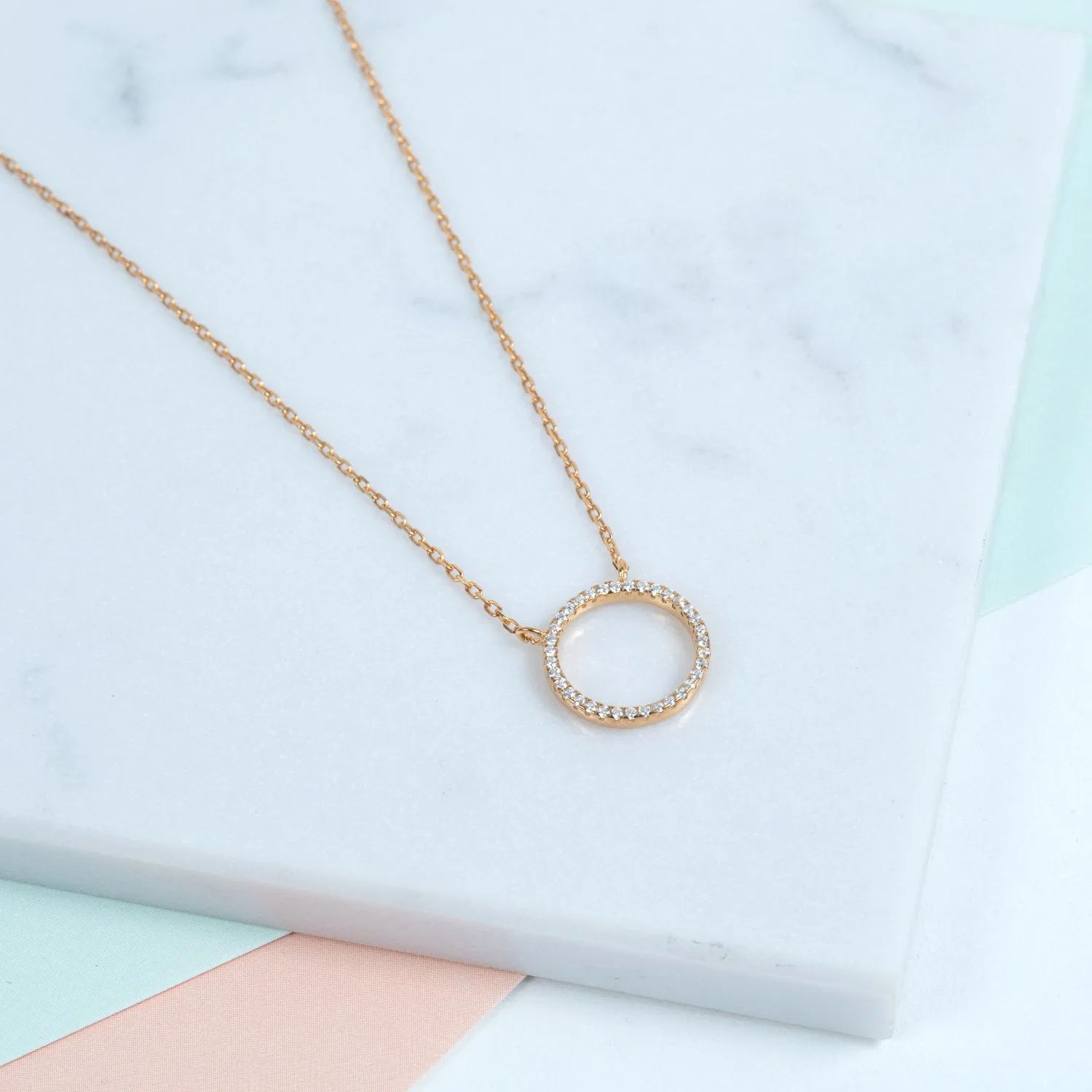 Chora Mini Circle Yellow Gold & Cubic Zirconia Necklace