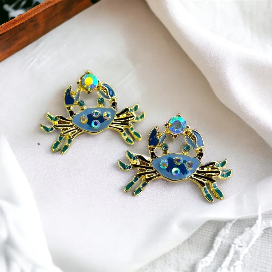 Crab Stud Earrings - Crab Jewelry, Handmade Earrings, Crab Earrings, Animal Earrings, Animal Jewelry, Stud Earrings, Animal Studs, Blue Crab