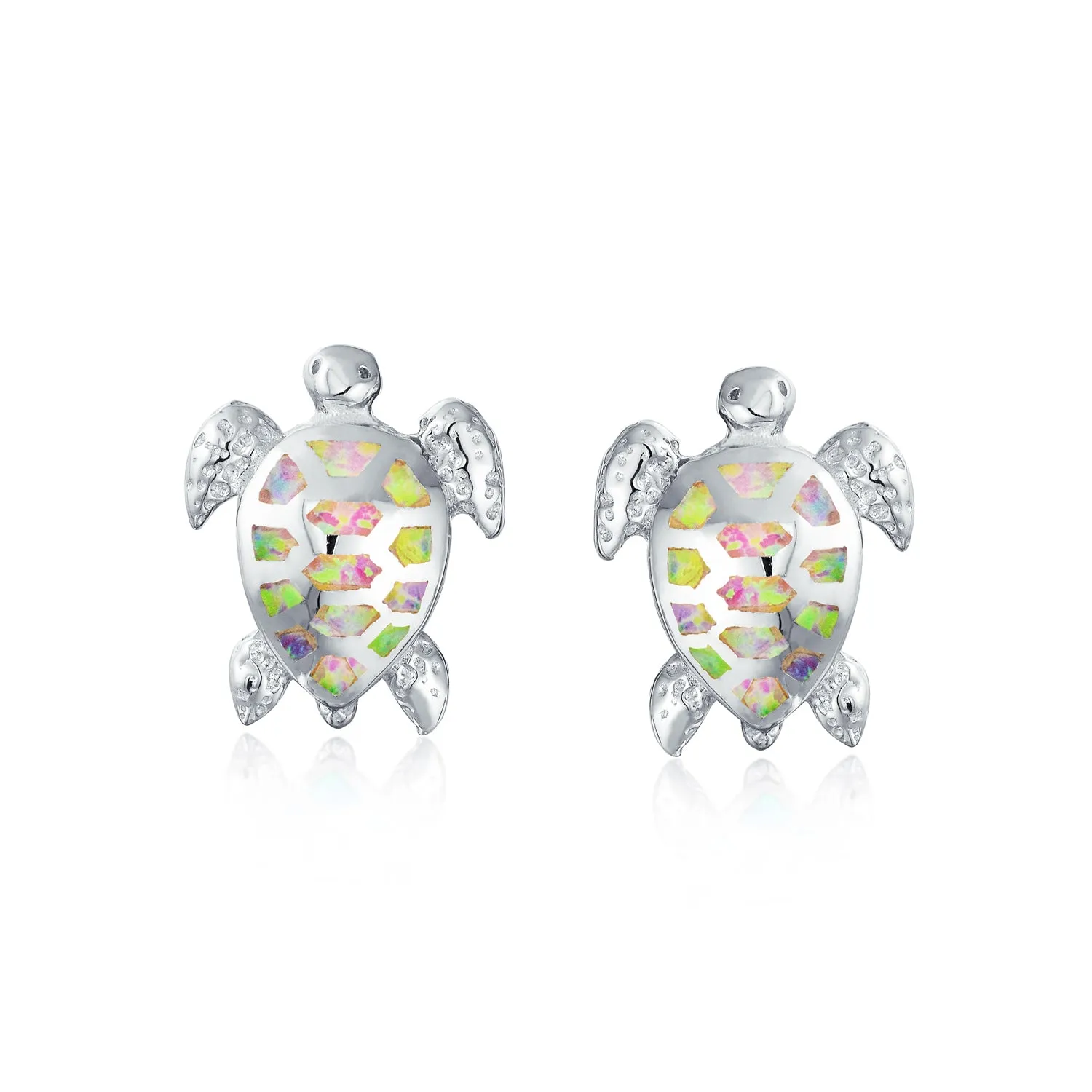 Created Opal Heart Turtle Drop Lever back Earrings .925 Sterling Silver