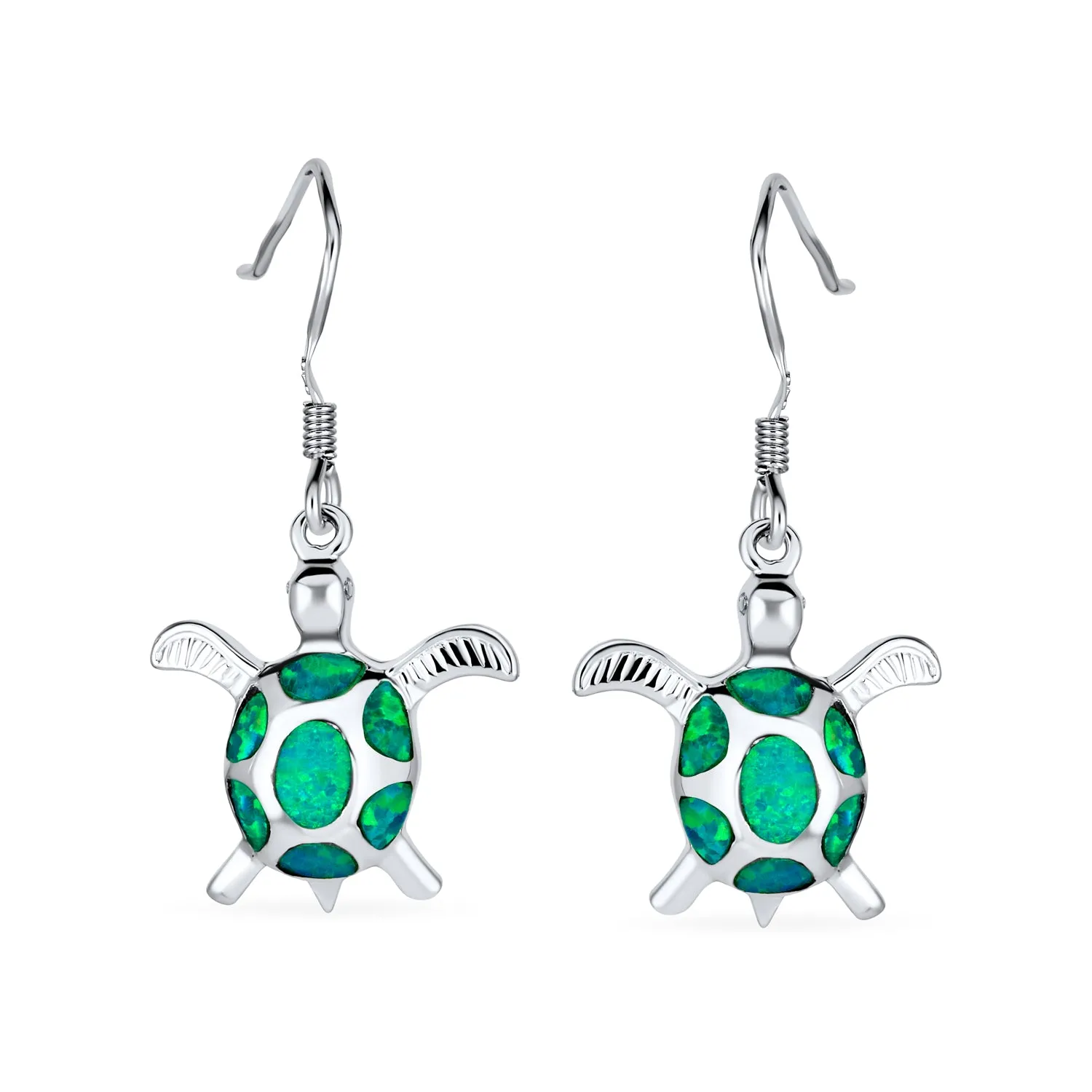 Created Opal Heart Turtle Drop Lever back Earrings .925 Sterling Silver