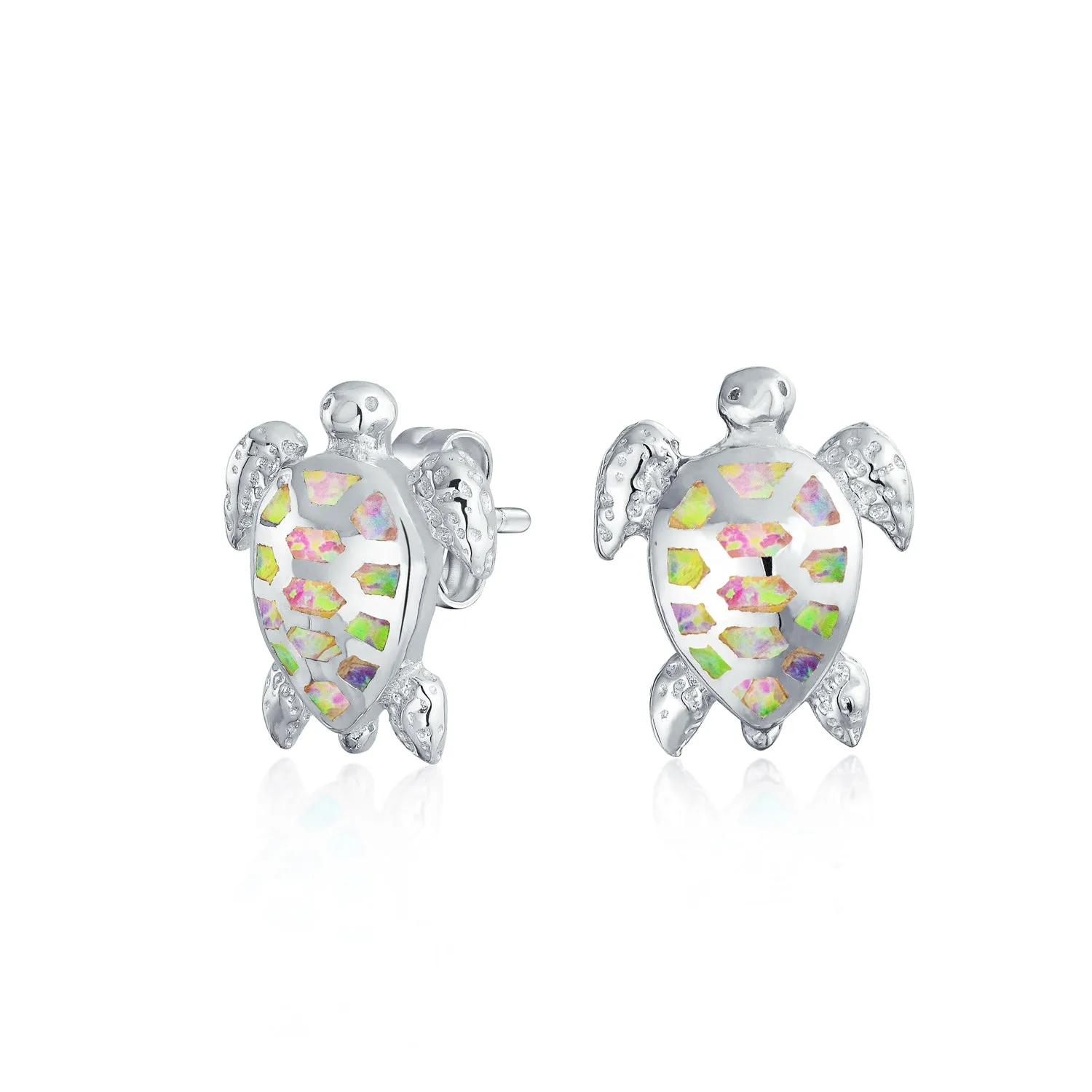 Created Opal Heart Turtle Drop Lever back Earrings .925 Sterling Silver